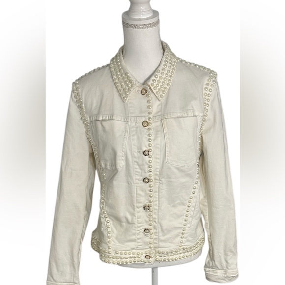 V Cristina Jackets & Blazers - V Cristina Ivory Pearl-Studded Jean Jacket